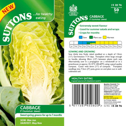 Seeds - Cabbage Spring F1 Summer Jewel Spring Greens Seeds - Cabbage Spring F1 Summer Jewel Spring Greens