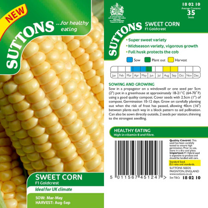Seeds - Sweet Corn Goldcrest F1 Seeds - Sweet Corn Goldcrest F1
