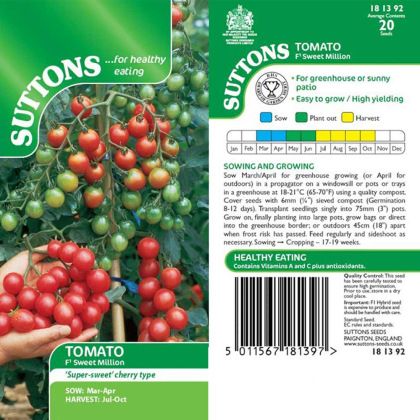 Seeds - Tomato F1 Sweet Million Seeds - Tomato F1 Sweet Million